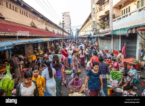 Busy Market In Yangon Myanmar Stock Photo Alamy