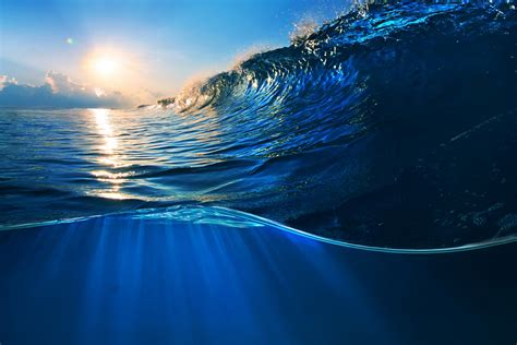 Ocean Wave Blue Sea Sky Splash Ocean Sea Wave Water Sunset