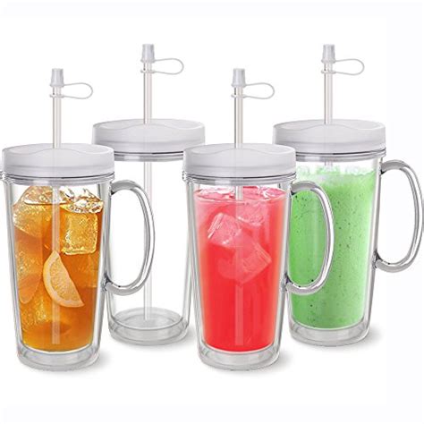 usa made clear thermal mug with handle lid and straw set of 4 double wall insulated usa made