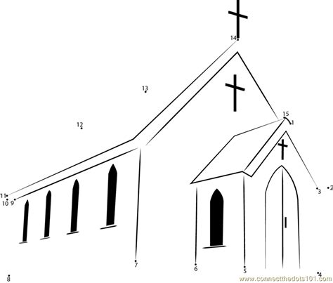 Free coloring sheets to print and download. First Presbyterian Church dot to dot printable worksheet ...