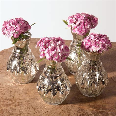 4 Pack Vintage Mercury Glass Vases 4 Inch Bernadette Mini Ribbed Des Luna Bazaar Boho