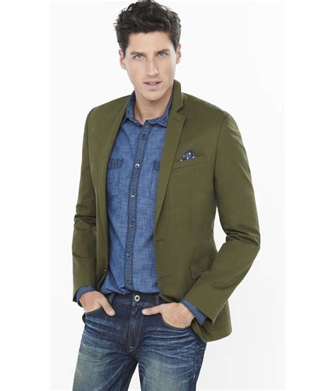 Express Slim Photographer Twill Olive Blazer In Green For Men Lyst