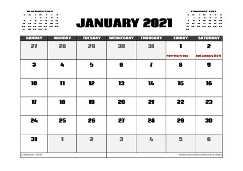 January 2021 Calendar Uk With Holidays
