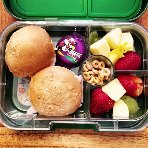 A New Day A New Week A New Packed Lunch Bread Buns With Ham Edam Cheese Portion Fruit Salad