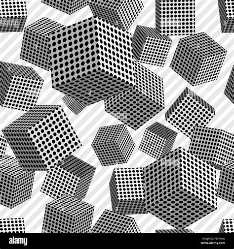 Seamless Cubes Squares Points Black Circles 3d White Halftone