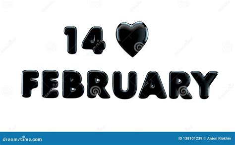 Black Glossy 14 February Bubble Font Isolated On White Background 3d