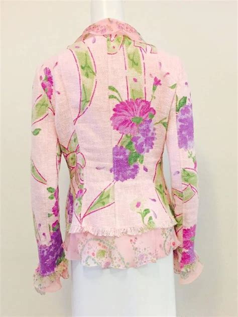Emanuel Ungaro Pink Floral Cotton And Linen Blend Fitted Jacket W Silk