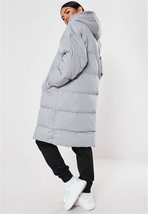 Gray Long Hooded Puffer Coat Missguided