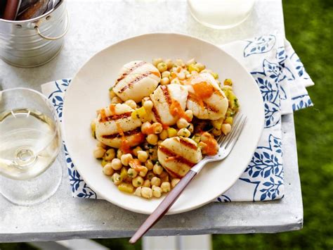 Cumin Grilled Sea Scallops With Chickpea Salad And Red