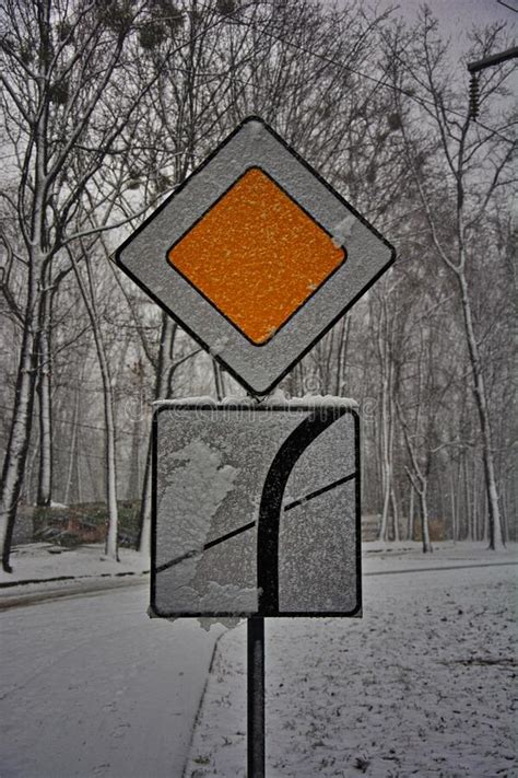 Road Signs On The Winter Road Stock Photo Image Of Road Freeze