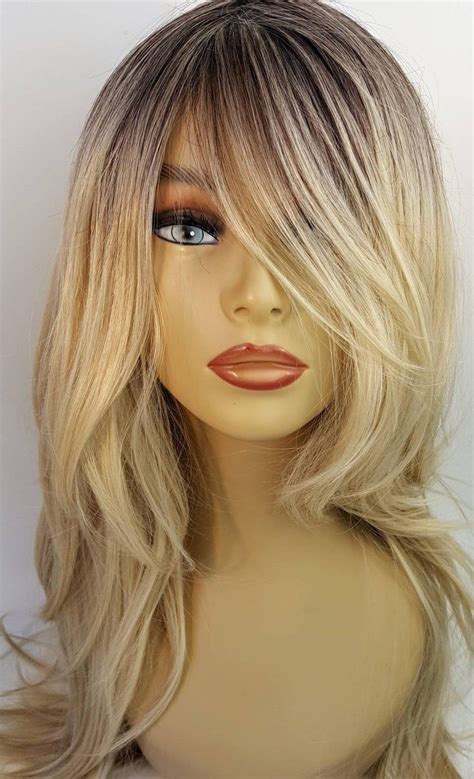 long wavy blonde ombre wig long layered blonde ombre wig etsy in 2020 human hair wigs blonde
