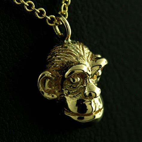 Gold Monkey Necklace Chimpanzee Charm Pendant Necklace Solid Etsy