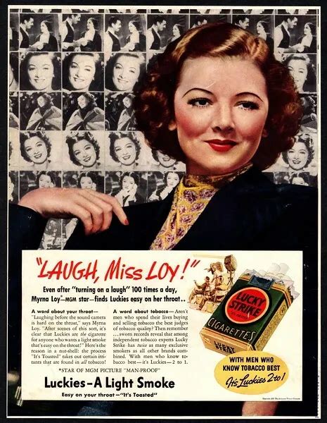 1938 Lucky Strike Cigarettes Actress Myrna Loy Retro Original