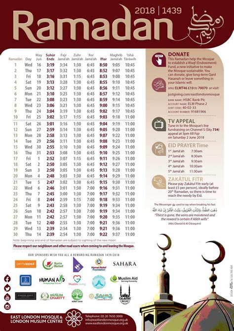 Ramadan 2018 Timetable For Uk The Prayer Fasting And Iftar Times In London London Evening