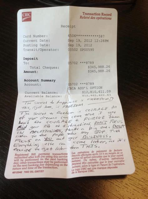 A record of the money put into…. $13 Million Dollar Bank Statement Found in a Cafe with a ...