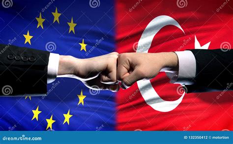 Eu Vs Turkey Conflict International Relations Crisis Fists On Flag