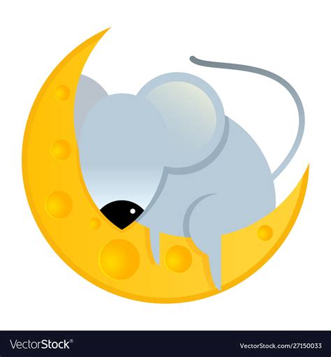 Cute Cartoon Mouse Sleeping On A Cheese Moon Vector Image