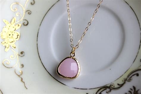Opal Pink Necklace Gold Filled Chain Bridesmaid Jewelry