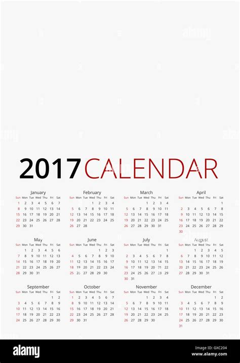 Calendar 2017 Vector Stock Vector Image And Art Alamy