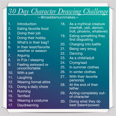 30 Day Character Drawing Challenge by MaddieMunnMakes.deviantart.com on ...