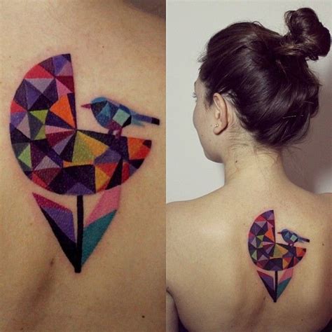 Sasha Unisex Tattoo Colorful Geometric Flower And Bird Tattoomagz