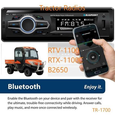 Kubota Tractor Direct Plug And Play Radio Am Fm Bluetooth Rtv 1100 Rtx