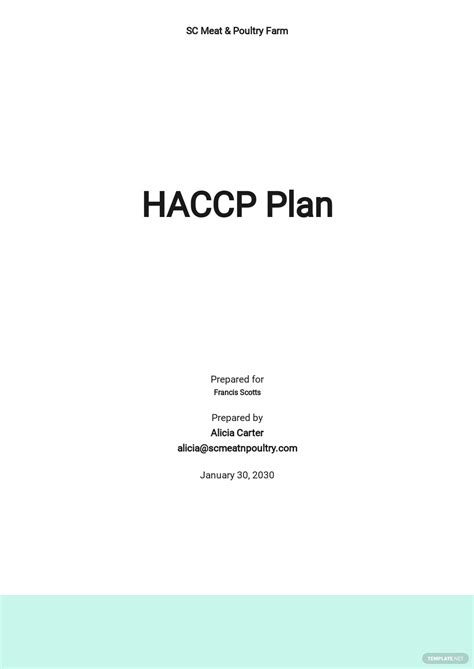 Haccp Plan Form Template
