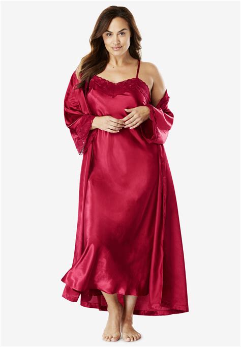 The Luxe Satin Long Peignoir Set By Amoureuse® Plus Size Sleepwear And Robes Jessica London