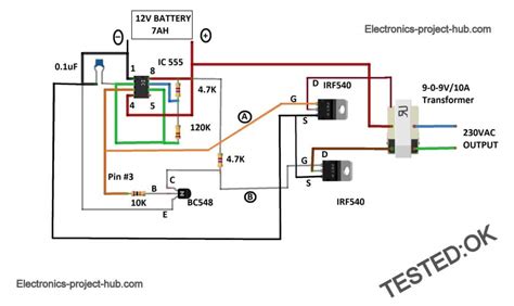 7 below, you'll see the circuit schematic of the 555 and the parts relevant to it. Inverter Circuit Diagram Using 555 Timer - Home Wiring Diagram