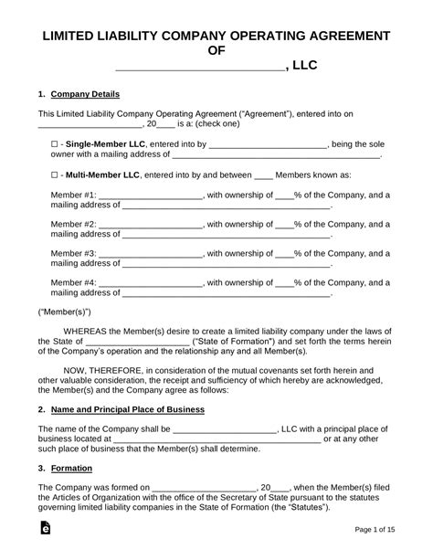 Free Llc Operating Agreement Templates 2 Single And Multi Member