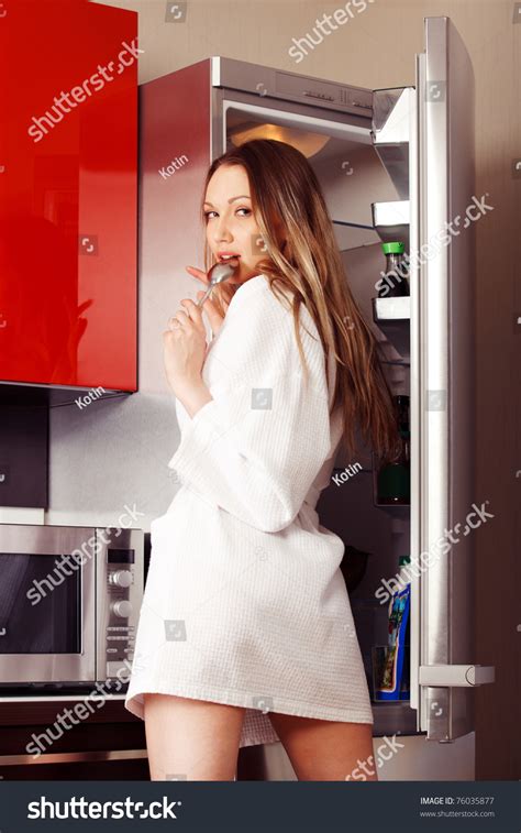 Sexy Hungry Woman Near Fridge Stock Photo Shutterstock