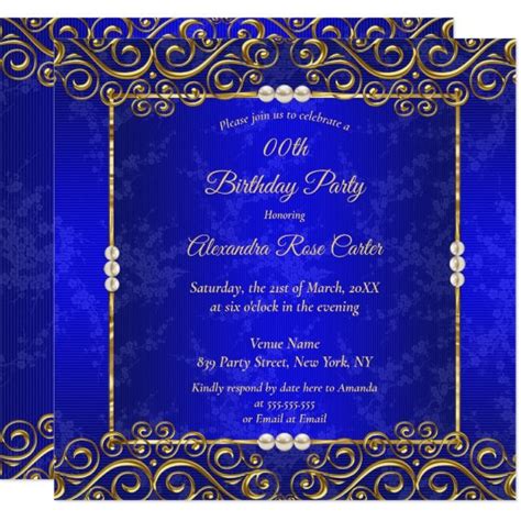 Elegant Royal Blue Gold Cream Pearl Birthday Party Invitation Zazzle