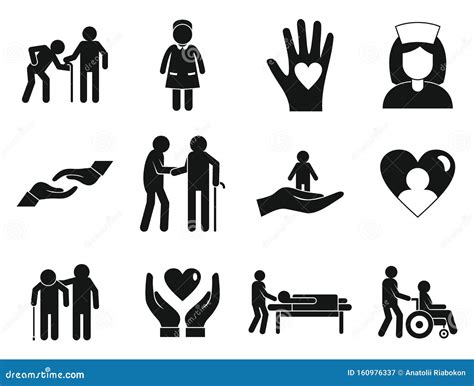 Caregiver Icons Set Simple Style Stock Vector Illustration Of Care