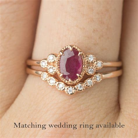Oval Ruby And Diamond Engagement Ring Genuine Ruby Etsy Ruby