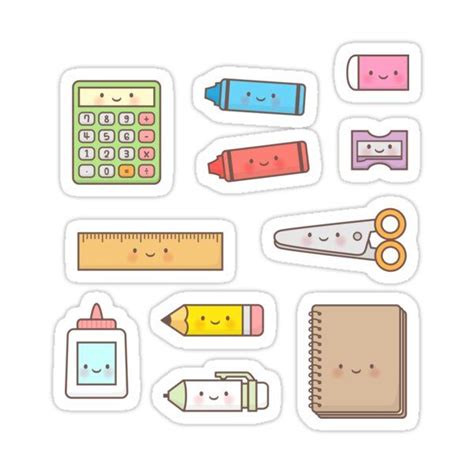 Kawaii Back To School Supplies Doodle Pattern Sticker By Rustydoodle In