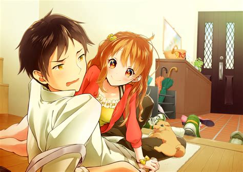 Lay me down on a bed of comics. Download 1280x720 Anime Couple, Romance, Lying Down Wallpapers - WallpaperMaiden