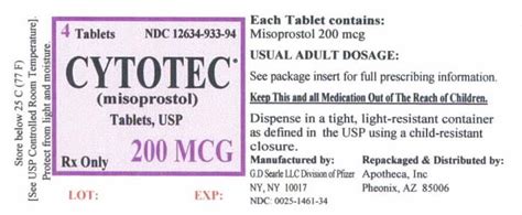 Cytotec® 200 Mcg Tablets Usp Tradename Of Pfizer Misoprostol