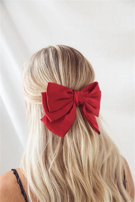 red hair bow oversized hair bow satin hair bow bow clip lulus