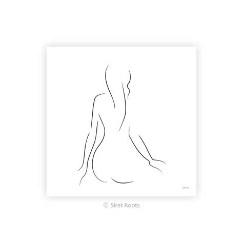 Minimalist Line Art Print Female Nude From Back Black And Etsy