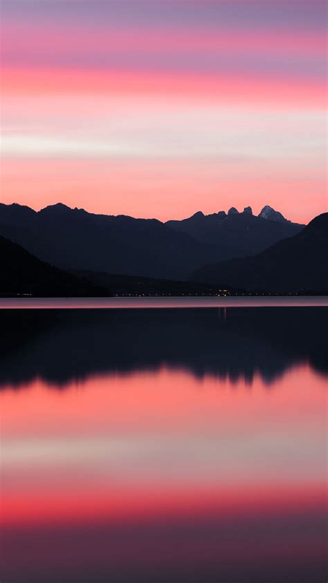 Download Wallpaper 938x1668 Lake Mountains Sunset Dusk Reflection