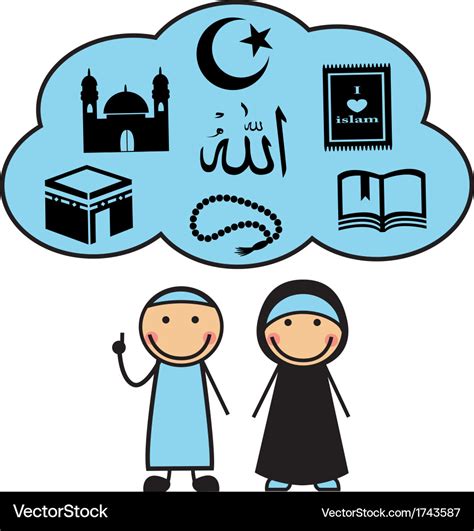 Cartoon Muslims And Muslim Symbols Royalty Free Vector Image