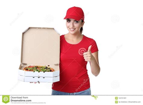 Delivery Woman With Pizza Stock Image Image Of Paper