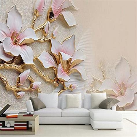 1m² 3d Wallpaper Hd Embossed Magnolia Flowers Photo Mural Living Room