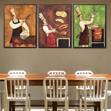 Restaurant Waiter Canvas Painting Coffee House Wall Art European Retro
