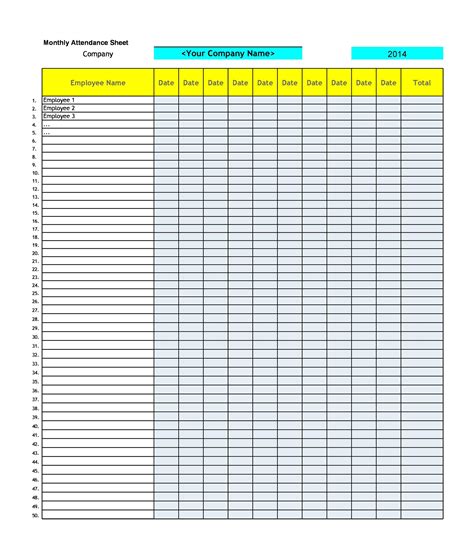 Attendance Sheets Free Printable