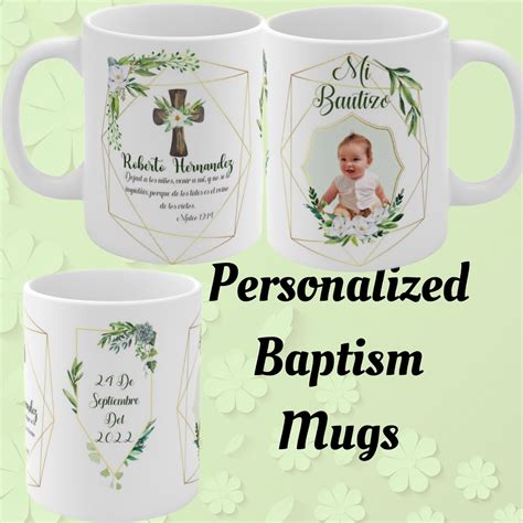 Baptism Personalized Mugs Cute Floral Spanish Or English Baptism Mugs