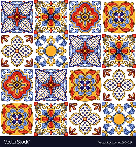 Mexican Talavera Ceramic Tile Pattern Ethnic Folk Vector Image