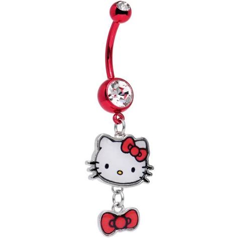 Licensed Hello Kitty Clear Gem Red Anodized Titanium Dangle Belly Ring