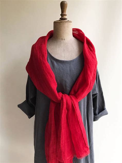 Red Linen Scarf Eco Friendly Scarf Scarf For Her Boho Scarf Pure