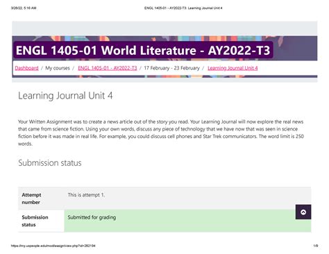 Engl 1405 01 Ay2022 T3 Learning Journal Unit 4 Engl 1405 01 World